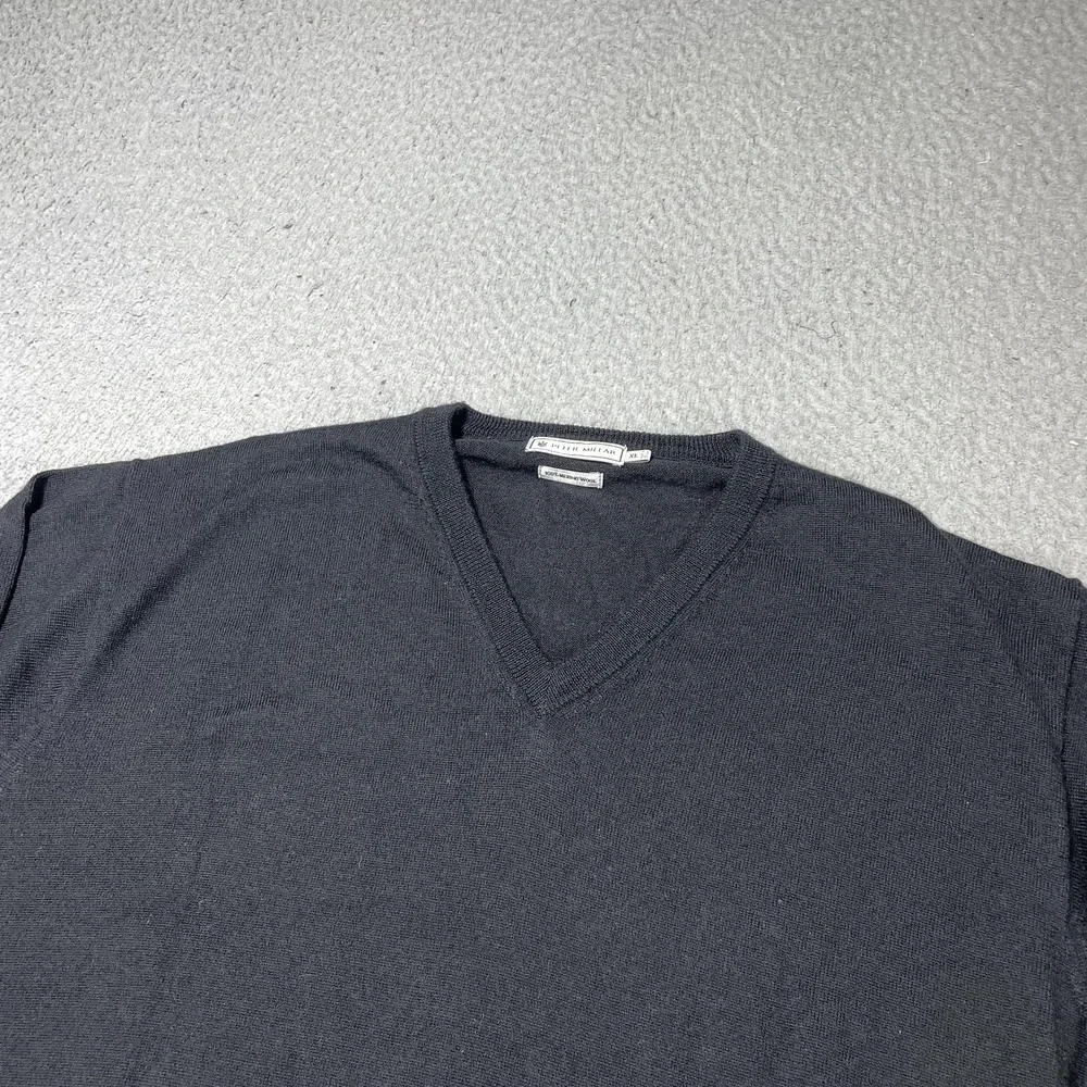 Peter Millar Sweater Mens XL Black Merino Wool V Neck Knit Pullover Lightweight